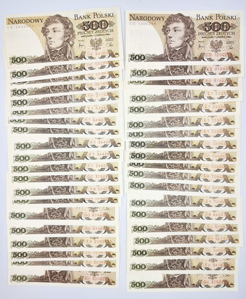 500 złotych 1976-1982, zestaw 41 sztuk
